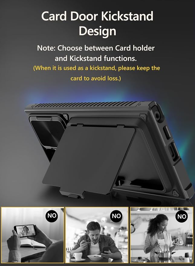 Vihibii for Samsung Galaxy S23 Ultra Case with Card Holder (4 Cards), Built-in 2X Privacy Screen Protector, Slide Lens Cover, Rugged & Shockproof Wallet Case for S23 Ultra 6.9" 5G, Black