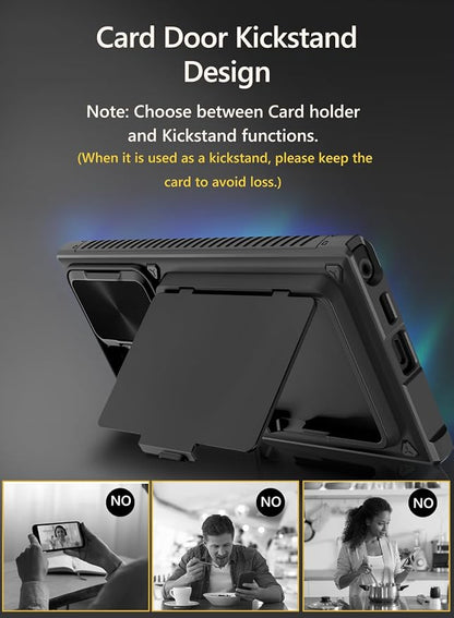 Vihibii for Samsung Galaxy S23 Ultra Case with Card Holder (4 Cards), Built-in 2X Privacy Screen Protector, Slide Lens Cover, Rugged & Shockproof Wallet Case for S23 Ultra 6.9" 5G, Black
