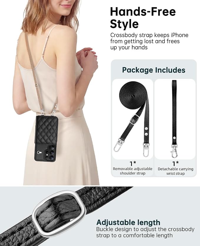OCASE Compatible with Samsung Galaxy S26 Ultra Crossbody Wallet Case with Card Holder, PU Leather Zipper Handbag Magnetic Phone Purse with RFID Blocking Kickstand Wrist Strap Lanyard, Black