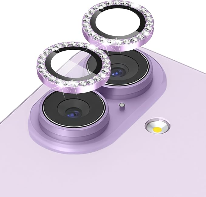 ShinKin Camera Lens Protector for iPhone 17, Glitter Camera Cover, 9H Tempered Glass Individual Metal Ring Camera Protector for iPhone 17 (Diamond - Purple)