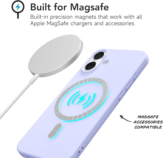 for iPhone 16 Plus Case Silicone Compatible with Magsafe Case, Ultra Slim Thin Magnetic Phone Cases Mag Safe, Cute Soft Rubber Gel Matte Plain Wireless Charging Cover for Women, Purple Lavender