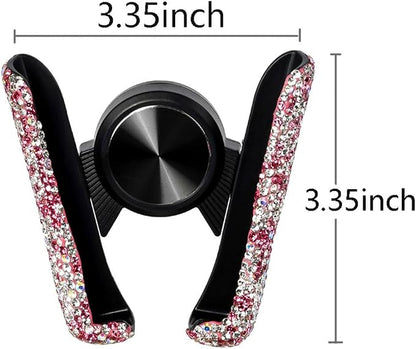 SUNCARACCL Bling Car Phone Holder - Mini Dash Air Vent Automatic Phone Mount - Universal 360Adjustable Crystal Auto Car Stand - Pink