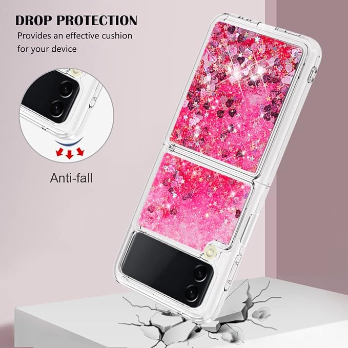 Glitter Case Compatible with Samsung Galaxy Z Flip 4, Girls Women Bling Liquid Floating Sparkle Quicksand Shockproof TPU Waterfall Slim Silicone Cover Bumper Compatible with Samsung Galaxy Z Flip 4