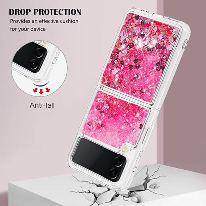 Glitter Case Compatible with Samsung Galaxy Z Flip 4, Girls Women Bling Liquid Floating Sparkle Quicksand Shockproof TPU Waterfall Slim Silicone Cover Bumper Compatible with Samsung Galaxy Z Flip 4
