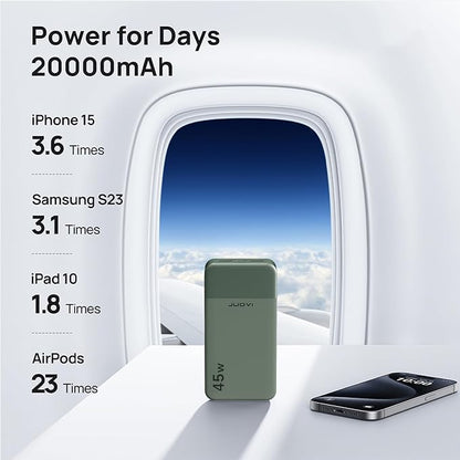 J2621 Power Bank Portable Charger 20000mAh 45W, PD3.0 QC 4.0 Fast Charging Battery Pack with LED Display,2 USB-C,2 USB-A for iPhone 15 16, MacBook