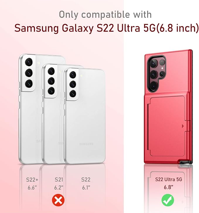 WeLoveCase Samsung Galaxy S22 Ultra Case Wallet Case with Credit Card Holder & Hidden Mirror, All-Round Protection Shockproof Phone Cover Designed for Samsung Galaxy S22 Ultra, 6.8 Inch Red