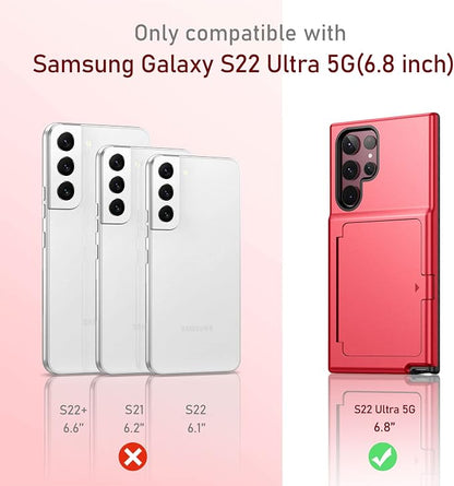 WeLoveCase Samsung Galaxy S22 Ultra Case Wallet Case with Credit Card Holder & Hidden Mirror, All-Round Protection Shockproof Phone Cover Designed for Samsung Galaxy S22 Ultra, 6.8 Inch Red