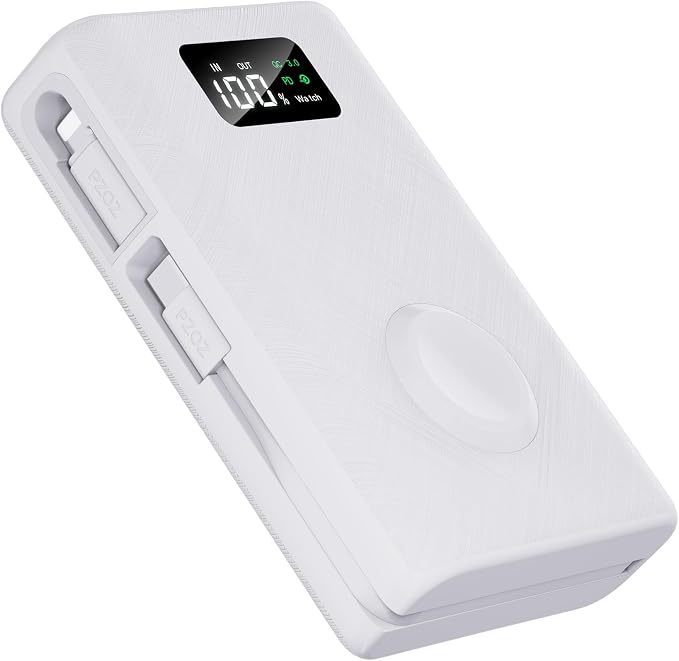 PZOZ 20000mAh Portable Charger with Apple Watch Charger, 45W PD Fast Charging Power Bank, Built-in USB-C Cable and Lightning Adapter, LED Display Portable Battery Pack for iPhone, iPad and Travel