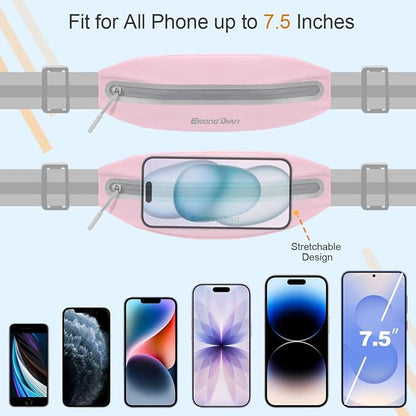 Water Resistant Fanny Pack, Slim Running Belt for Women Men, Zipper Pocket Waist Bag, Running Phone Holder for iPhone 17 16 15 Samsung, Reflective Running Pouch for Walking Cycling - Pink