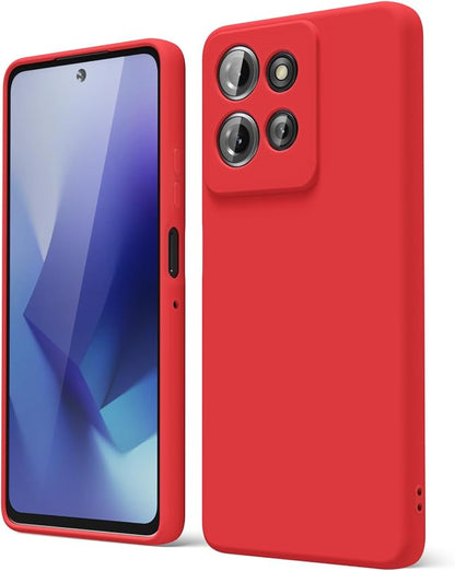 oakxco for Motorola Moto G Power 2025 Phone Case Liquid Silicone, Cute Thin Slim Grip Soft Rubber Gel for Women Men, Smooth Matte TPU Plain Solid Bright Color Girly Simple Case with Camera Cover, Red