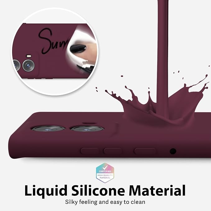 oakxco for Motorola Moto Edge 2024 Phone Case Liquid Silicone, Thin Slim Soft Rubber Gel TPU Plain Protective Simple Cover for Women Girl Cute, Matte Solid Color Aesthetic, Burgundy Wine