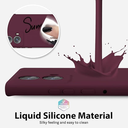 oakxco for Motorola Moto Edge 2024 Phone Case Liquid Silicone, Thin Slim Soft Rubber Gel TPU Plain Protective Simple Cover for Women Girl Cute, Matte Solid Color Aesthetic, Burgundy Wine