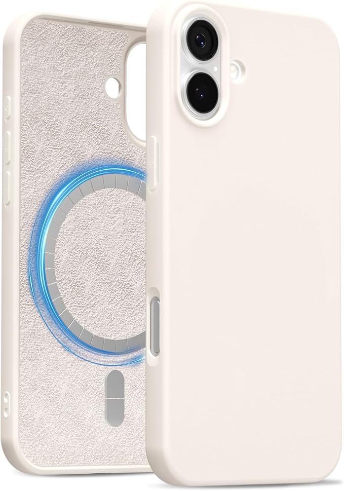 for iPhone 16 Case Silicone Compatible with Magsafe Case, Ultra Slim Thin Magnetic Phone Cases Mag Safe, Cute Soft Rubber Gel Matte Plain Wireless Charging Cover for Women, Beige Stone Cream