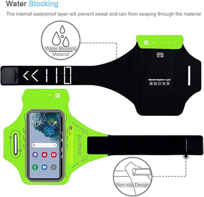 JEMACHE Armband for Samsung Galaxy S26 S25 S24 S23 S22 Ultra/Plus/FE, Gym Running Workouts Arm Band with Earbuds Holder (Green)
