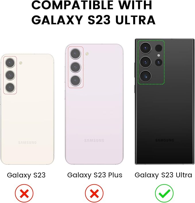 Tensea [3+2PCS for Samsung Galaxy S23 Ultra 5G Camera Lens Protector, 9H Tempered Glass Camera Cover Screen Protector Metal Individual Ring [Installation Tray][Removal tool][Case Friendly]- Black