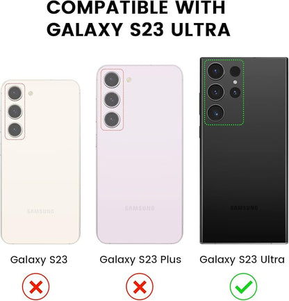 Tensea [3+2PCS for Samsung Galaxy S23 Ultra 5G Camera Lens Protector, 9H Tempered Glass Camera Cover Screen Protector Metal Individual Ring [Installation Tray][Removal tool][Case Friendly]- Black