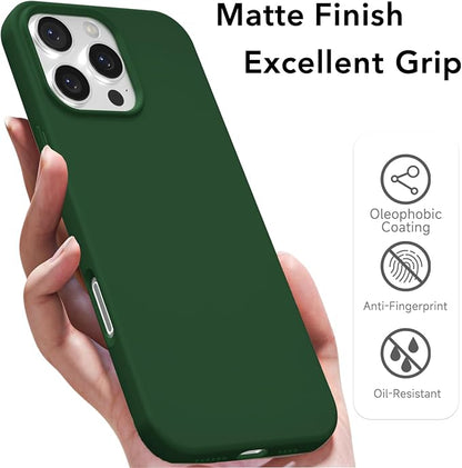 for iPhone 16 Pro Max Case Silicone Compatible with Magsafe Case, Ultra Slim Thin Magnetic Phone Cases Mag Safe, Cute Soft Rubber Gel Matte Plain Wireless Charging Cover for Women, Dark Green