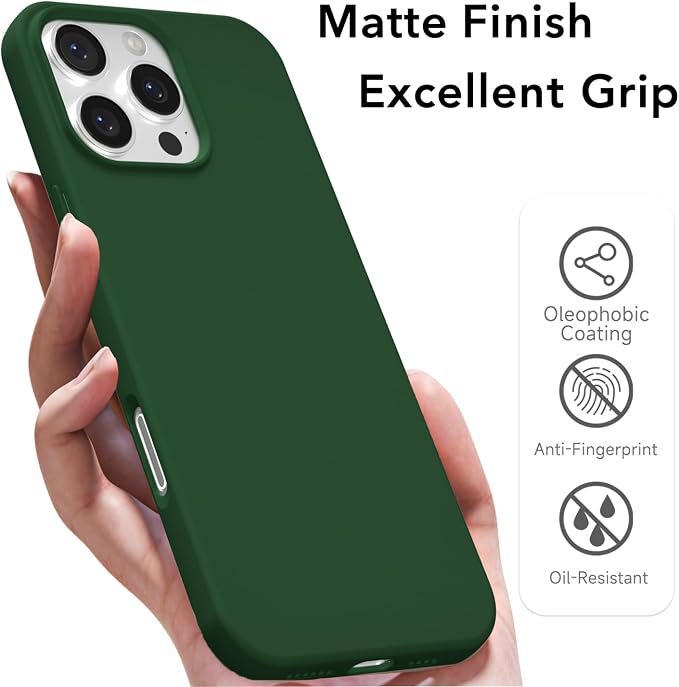 for iPhone 16 Pro Case Silicone Compatible with Magsafe Case, Ultra Slim Thin Magnetic Phone Cases Mag Safe, Cute Soft Rubber Gel TPU Matte Plain Wireless Charging Cover for Women, Dark Green