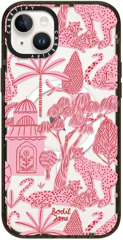 CASETiFY Impact iPhone 14 Plus Case [4X Military Grade Drop Tested / 8.2ft Drop Protection/Compatible with Magsafe] - Cheetah Paradise Pink - Clear Black