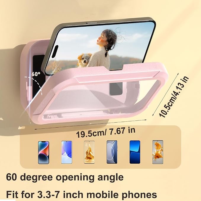 Shower Phone Holder Waterproof, 480°Rotation Wall Mount Shower Phone Case, HD Touch Screen Waterproof Phone Holder for Bathroom Bathtub Kitchen, Fit 4-7" Phone (Pink)