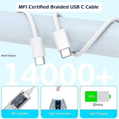 10FT iPhone 16 Charger Fast Charging,Apple Fast Charger 2Pack USB C Charger Block PD Type C Wall Adapter with 10Foot USB C to USB C Braid Woven Cable Charging for iPhone 16/16 Pro/16 Pro Max/15/iPad