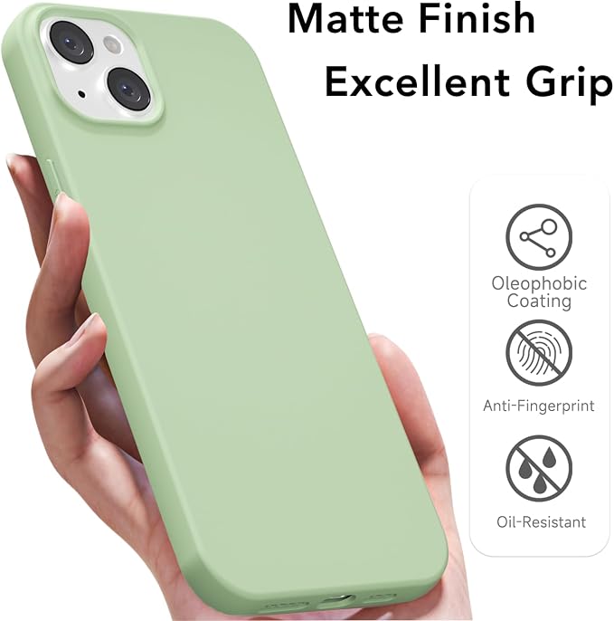 for iPhone 15 Plus/ 14 Plus Case Silicone Compatible with Magsafe Case, Ultra Slim Thin Magnetic Phone Cases Mag Safe, Cute Soft Rubber Gel Matte Wireless Charging Cover for Women, Sage Green