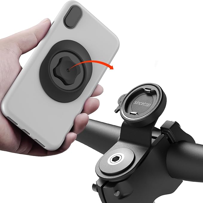 sincetop Bike Phone Mount,Mountain Bicycle Stem Phone Holder-Aluminum Handlebar Mini Phone Clip,Gravel/MTB/Road EBike Cycling Cell Phone Clamp,Quick Release Attach/Detach-Black【Series C-1st Gen】