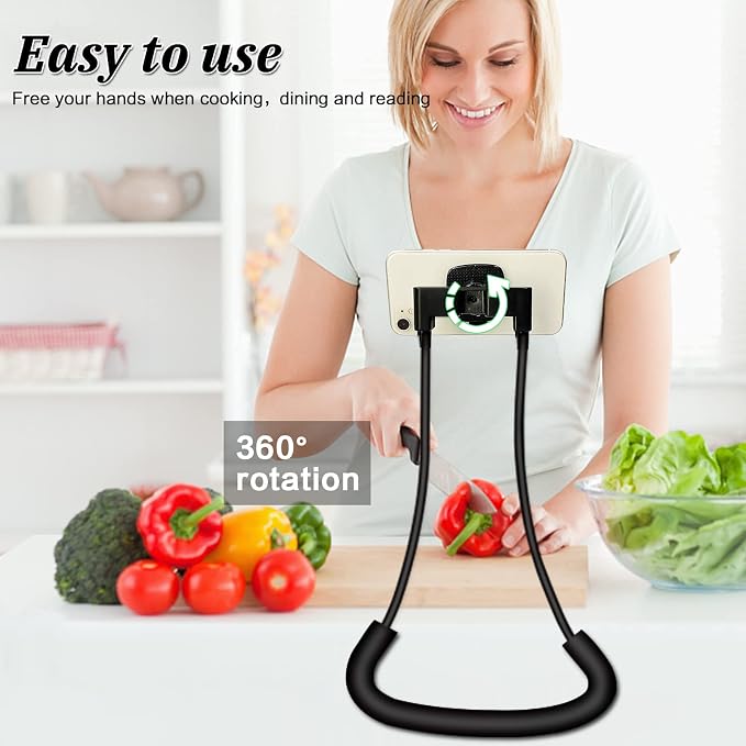 Phone Holder for Bed, Upgraded Neck Phone Holder Lazy Phones Stand 360°Rotation Gooseneck Phone Support Hands Free for 4-10in Phones (Black)