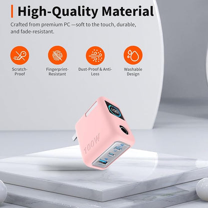 for Anker 100W Charger Silicone Case Cover, Shockproof/Waterproof/Dustproof, Scratch-Resistant, Chargeable Without Removal (Pink)