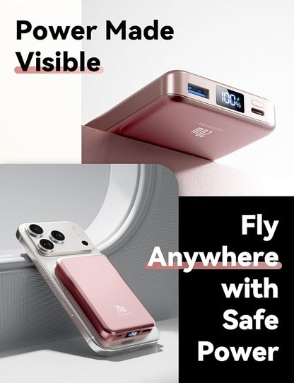 Magnetic Portable Charger, 10000mAh for Magsafe Battery Pack, 20W Fast Charging Power Bank, Travel Essential of Wireless Charger Compatible with iPhone 17/16/15/14/13 Pro/Max/Air/Plus-Rosegold
