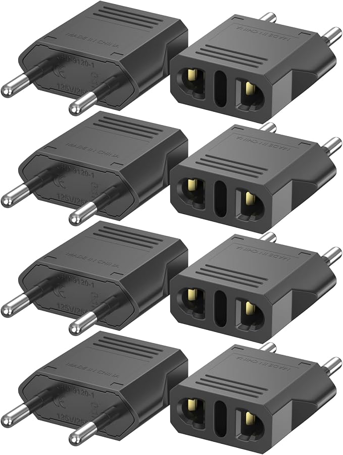 Travel Adapter, 8 Pack of US/CA to European Plug Adapter Travel Power Plug Universal Power Jack Wall Plug Converter (Black)