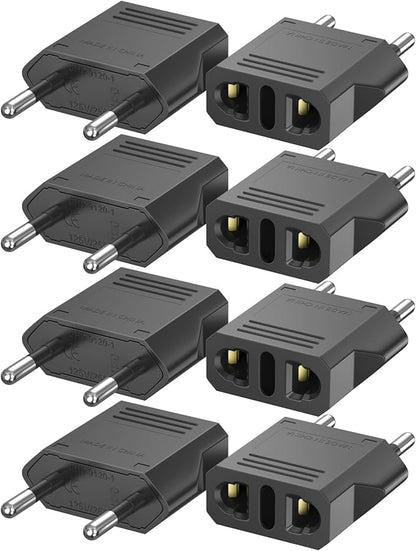Travel Adapter, 8 Pack of US/CA to European Plug Adapter Travel Power Plug Universal Power Jack Wall Plug Converter (Black)