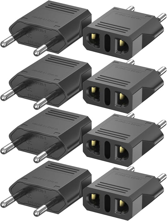 Travel Adapter, 8 Pack of US/CA to European Plug Adapter Travel Power Plug Universal Power Jack Wall Plug Converter (Black)