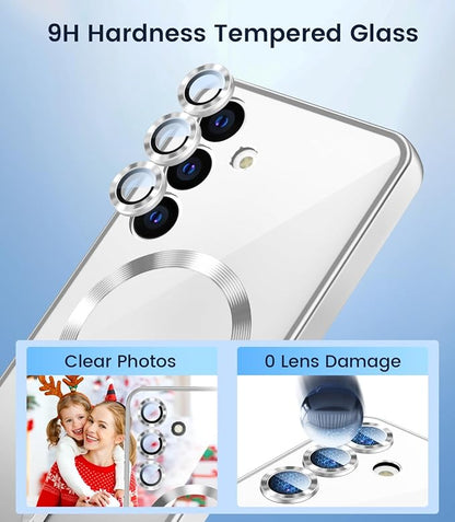Slim Thin for Samsung Galaxy S25 Case 6.2'', Compatible with MagSafe, Built-in Camera Lens Protector, Shockproof Protective Phone Case, Soft Electroplated Clear Phone Cover, Silver