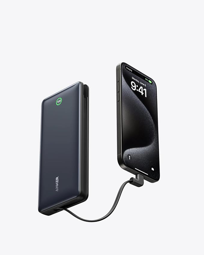 Anker Nano Power Bank 20K – 30W Fast Charging, Built-in USB-C Cable, Ultra-Compact 20000mAh Battery Pack for iPhone 16, 15, 14, 13, Samsung Galaxy S25, S24, S23, S22, iPad Air, Google Pixel, AirPods