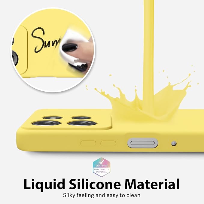 oakxco for Motorola Moto G Power 2025 Case Liquid Silicone, Cute Thin Slim Grip Soft Rubber Gel for Women Men, Smooth Matte TPU Plain Solid Color Girly Simple Case with Camera Cover, Yellow