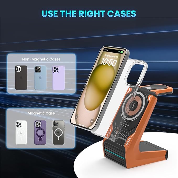 JoyGeek 3-in-1 Wireless Charging Station,Charger Stand for iPhone 15/14/13/12 Series, Fast Magnetic Charging Dock for Watch Ultra 2/9/8/7/6/SE/5/4/3/2,AirPods Pro 3/2