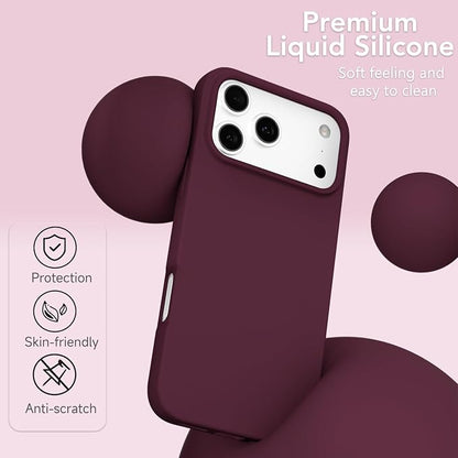 for iPhone 17 Pro Max Case Silicone Compatible with Magsafe Case, Ultra Slim Thin Magnetic Phone Cases Mag Safe, Cute Soft Rubber Gel Matte Wireless Charging Cover for Women, Burgundy Maroon