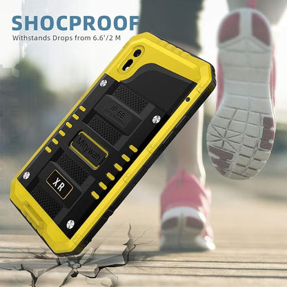Mitywah Waterproof Case for iPhone XR, Heavy Duty Shockproof Case with Built-in Screen Protector, Full Body Underwater Protective Metal Case 6.1 inch, Yellow