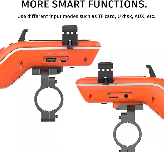 UPPEL Bluetooth Speaker Bicycle, Multifunctional Bike Phone Holder 10-in-1- LED Light - Bike Horn - Microphone - Ideal for Road & Mountain Bike - Extreme & Casual Cycling-Orange