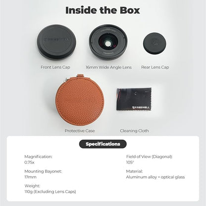 Freewell 16mm Wide Angle Lens for iPhone & Samsung – 105° FOV, Close Focus 0.5m – Perfect for Landscapes, Architecture.