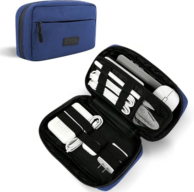 GOX Cable Organizer Travel Bag, Water Resistant Electronic Accessories Case, All-in-One Tech Storage Pouch for Chargers, Cords, Batteries,Phone, Hard Drive & Power Bank (Navy)