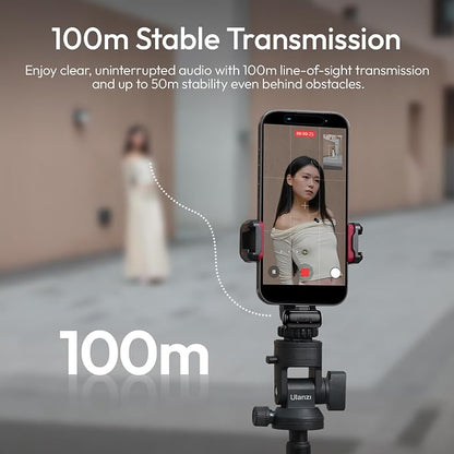 ULANZI A200 Mini Mic Wireless Lavalier Lapel Microphone for iPhone 17/16/15 Type-C, 48kHz/24-bit, Plug & Play, Smart Noise Cancelling, Digital Display, 30H Battery for Video Recording(White + Black)