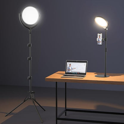 Ring Light for Online Teaching Video 2700-6500K Home Office Studio Light - Desktop & Phone Tripod Stand - High CRI 2-Point Lighting for Video Recording/Photography/Flexible Work