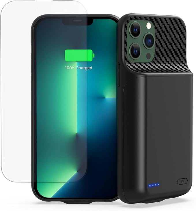 13800mAh High Capacity Battery Case for iPhone 14, for iPhone 13, 13 Pro (6.1 inch), 2026 Upgraded Battery Pack Rechargeable Charger External Charging Case w/Tempered Glass Screen Protector Black
