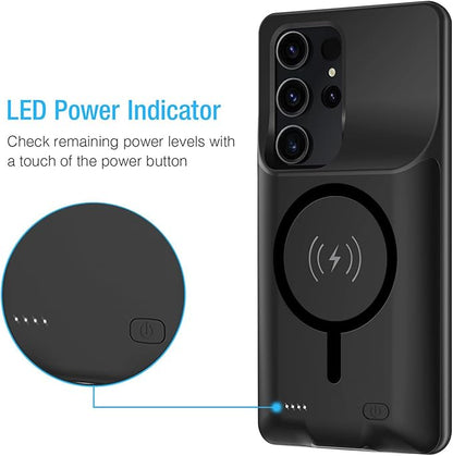 Battery Case for Galaxy S25 Ultra,12000mAh Portable Protective Smart Wireless Charging Case Support Carplay Designed for Galaxy S25 Ultra (6.9 inch) Rechargeable Extended Battery Charger Case (Black)