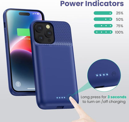 Battery Case for iPhone 14 Pro Max/14 Plus/13 Pro Max,[2025 Upgraded] 8600mAh Ultra-Slim Portable Extended Charger Case Cover for iPhone 13 Pro Max/14 Pro Max/14 Plus Charging Case (6.7 Inch)-Blue