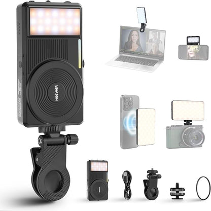 NEEWER Basics 5W Magnetic Phone Selfie Light for iPhone MagSafe, Dual Sided Clip LED Lighting 402lx/0.5m CRI90+ 3000mAh for Camera Recording Computer Video Conference Makeup Streaming, NL129D