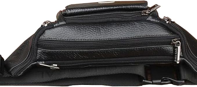 Hebetag Leather Fanny Pack Waist Bag for Men Women Slim Bumbag Waist Packs Outdoor Travel Hiking Casual Pouch Day Pack (Black)