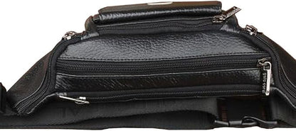 Hebetag Leather Fanny Pack Waist Bag for Men Women Slim Bumbag Waist Packs Outdoor Travel Hiking Casual Pouch Day Pack (Black)
